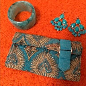 Turquoise wallet and jewelry bundle